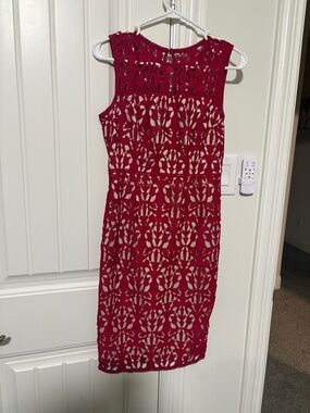 Worthington Red Crochet Overlay Midi Dress